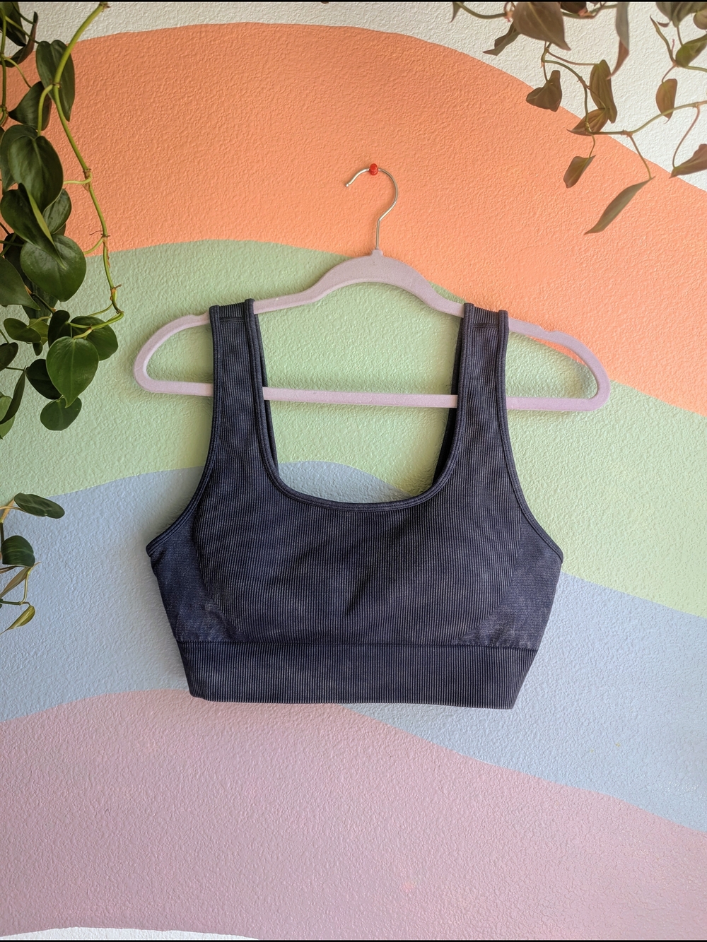 90 Degree By Reflex Navy Blue Ribbed Scoop Sports Bra